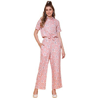 Selvia Women's Short Sleeves Cotton Blend Spread Collar Causal Co-Ords Set (458Tk7493N-Xl_460Tk463N-Xl_Peach)