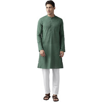 See Designs Men's Green Cotton Straight Kurta With Slub Effect - Sdkt1023L (L)