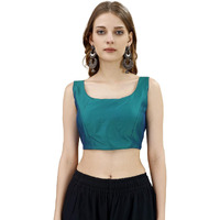 Womanista Women's Tafeta Solid Sleeveless Regular Fit Sequinned Blouse (Bls_55_Teal Xl)