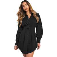Selvia Women's Dyed Cuff Sleeve Crepe Collared Neck A-Line Dress (575Tk7873N-L_Black)