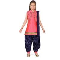 Aarika Girl's Silk Mid-Thigh Salwar Suit Set (Pt-18099-Gajri-Navy-22)