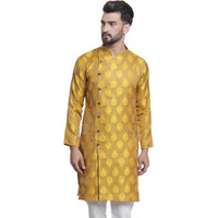 Sojanya (Since 1958 Men's Jacquard Silk Mustard Only Long Kurta