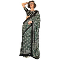 Stylum Women's Ajrakh Printed Satin Saree (Srgreenstar_Green)