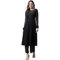 Fiorra Women's Black Poly Crepe A-Line Kurta With Palazzo Set0083