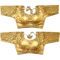 Vihu Fashion Women's Silk Floral Half Sleeve Saree Blouse (Gold Floral Blouse_Gold_38)