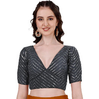 Vihu Fashion Womens Fancy Readymade Half Sleeve Sequins Saree Blouse(Sequins Butti Grey_38)