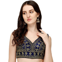 Vihu Fashion Women's Silk Embroidery Sequins Zari Work Readymade Saree Blouse