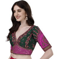 Vihu Fashion Embroidery Work Readymade Blouse (42, Green)