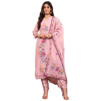 Varanga Women Pure Mauve Kantha Hand Embroidered Kurta Set With Dupatta