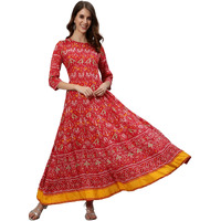 Ishin Women's Red Patola Panelled Anarkali Kurta