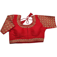 Vihu Fashion Women's Heavy Embroidery Handwork Half Sleeves Readymade Blouse