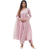 Womanista Women's Embroidered Empire Pure Cotton Kurta Trouser With Dupatta Set(Kurtaset_1157_Xxl)