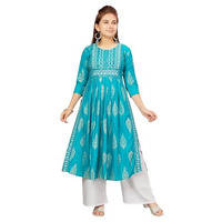 Aarika Girls C-Green-White Colour Cotton Kurti Palazzo Set (Pl-K-Ap-1119-Firozi-White-34)