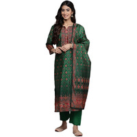 Varanga Women's Chanderi Regular Kurta Set (Nv_Vskd31238_Green