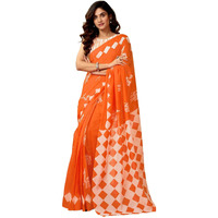 Satrani Women's Chanderi Cotton Printed Ready To Wear One Minute Pre Pleated Readymade Saree With Unstitched Blouse Piece (32Rs300N_Orange)
