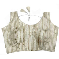 Vihu Fashion Women's Heavy Mono Banglory Embroidery Sleeveless Regular Blouse (Vf B103 Cream 38