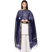 Weavers Villa Women's Banarasi Starred Poly Silk Dupatta (Blue, 2.25 M)