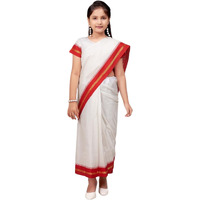 Aarika Girls Ethnic Wear White Colour Bangoli Silk Saree (3-9 Years)