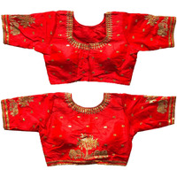 Vihu Fashion Women's Multicolor Phantom Silk Heavy Elephant Gold Thread Embroidery Sequins Zari Work Half Sleeves Readymade Saree Blouse (38 Size +Margin)