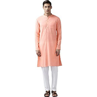 See Designs Men Peach Cotton Straight Kurta With Slub Effect With Pyjama - Sdkt101901Xl (Xl)