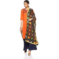 Weavers Villa Punjabi Hand Embroidery Phulkari Faux Chiffon Black Dupatta, Stoles, 2.25 Mtrs