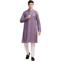 Be Active Men's Traditional Embroidered Lucknowi Design Full Sleeves Kurta || Cotton Kurta For Men || Men Kurta For Wedding || Kurta For Men (Sk0801 1 M) Purple