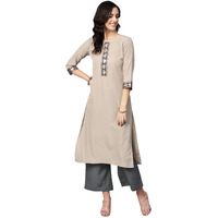 Ziyaa Women's Crepe Straight Fit Kurta (Zikucr2806-Xl_Beige_X-Large)