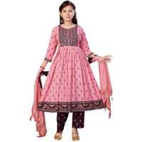 Aarika Girls Ethnic Wear Print Colour Foil Print Sequin Rayon Kurti (9-16 Years) Pink