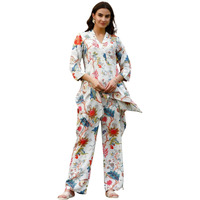 Dhruvi Trendz Casual Regular Fit Rayon Floral Ethnic Co-Ord Kurta Set For Women (Available In 2Xl And 3Xl) (Dt-W1848&Tr905_White_Xl)