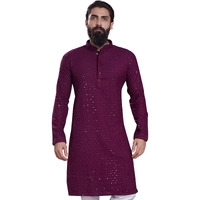 Divisive Men's Sequince Embroidered Cotton Blend Only Slim Fit Kurta (Dkrt226_S_Burgundy)