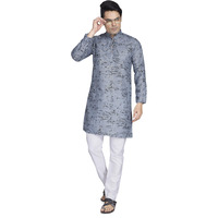 Divisive Men's Printed Cotton Blend Linen Slim Fit Kurta Pyjama Set (Dkrt873_S_Grey)