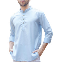 Divisive Men's Cotton Relaxed Fit Short Kurta (Dkrt846_S_Sky)