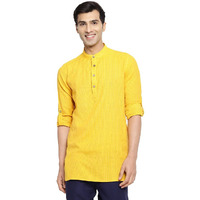Fabindia Men's Cotton Dobby Slim Kurta (102895301_Yellow