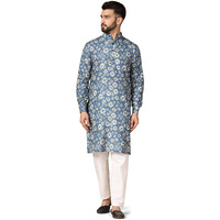 Greciilooks Mens Rayon Casual Regular Fit Kurta Set For Men (Blue, Small)