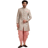 Kisah Men's Ethnic Wear Silk Blend Woven Design Regular Fit Casual Style Multi-Pink Indo-Western Sherwani Set Indo-Western-42