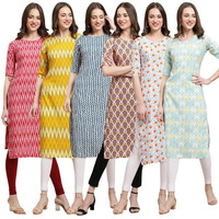 Pinkmint Printed Kurti For Women's Ll Straight Kurtis For Women's Ll Stylished Kurti (Pack Of 6)