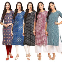 Pinkmint Women's Crepe Digital Print Straight Kurta [Pack Of 5] (Cch-358-353-362-347-351-M)