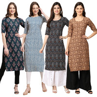 Pinkmint Women's Crepe Digital Print Straight Kurta [Pack Of 4] (Bd-335-331-373-379-L)