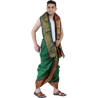 Prakasam Cotton Mens Asha Silk Panchakacham Ready To Wear Dhoti Towel Set With Pocket/Panchakacham Dhoti With Angavastram (Stitched Dhoti With Pocket