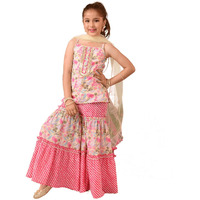 Pspeaches Girl's Cotton Kurta & Sharara (Sha-Magentaleheriya-3-4Y_Magenta