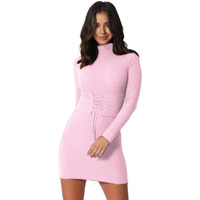 Noble Monk Women's Rib Knit Fit And Flare Above The Knee Dress (Dr101_Lavender Pink