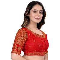 Pujia Mills Women's Blouse Readymade Blouse Embroidery Blouse Readymade Blouses For Women Readymade Blouses For Women Half Readymade Saree Blouse For Women Red Blouse Readymade (Delta Red 38)