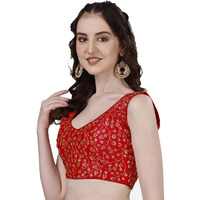 Pujia Mills Women's Sleeveless Blouse For Women Red Sleeveless Blouse Readymade Embroidery Work Blouse Sleeveless Saree Blouse Choli For Women Aari Blouse Readymade (Krishnam Red 38)