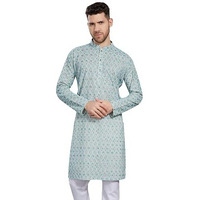Divisive Men's Thread Embroidered Cotton Blend Only Slim Fit Kurta (Dkrt802_S_Off White -Turquoise)