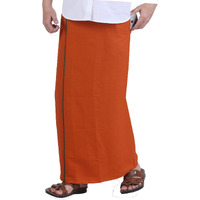 Prakasam Cotton Mens Dark Kaavi Colour Welcro Pocket Single Dhoti (Roja-Dark Kaavi) Size -Large (Hip Size 40 To 46)