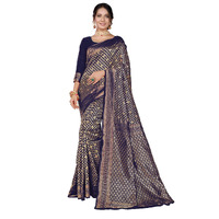 Glory Sarees Women's Banarasi Silk Saree (Kara130Navyblue_Navyblue)