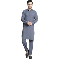 Jompers Men's Grey Solid Pathani Kurta With Salwar (Grey, S)