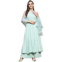 Stylum Women's Solid & Embellished Rayon Flared Kurta Palazzo Dupatta Set (Kpdskypurvi42_Sky Blue, Xl)