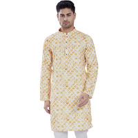 Divisive Men's Sequince Embroidered Printed Cotton Blend Only Slim Fit Kurta (Dkrt683_M_Cream Yellow)