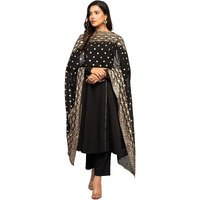 Fiorra Women's Balck Crepe A-Line Kurta With Pant And Dupatta Set0110